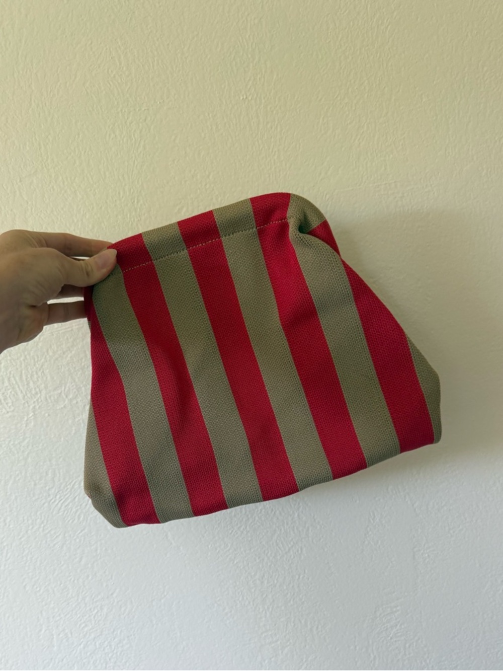 Striped Red and Khaki Tote Pouch